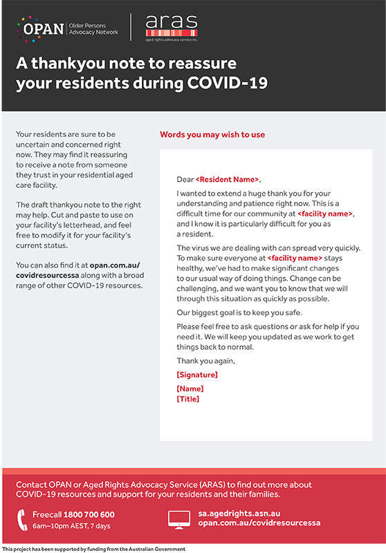 A thankyou note to reassure your residents during COVID-19